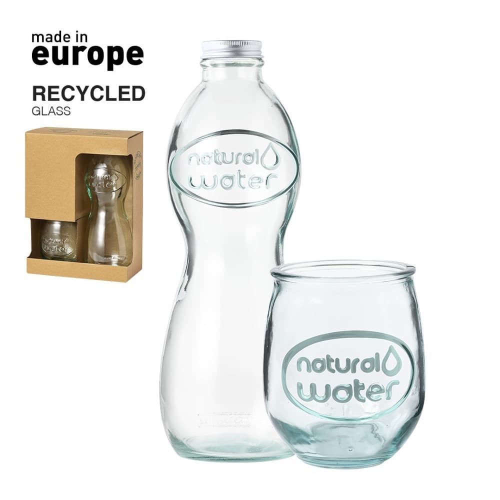 Set de vaso y botella vidrio reciclado Hasleg
